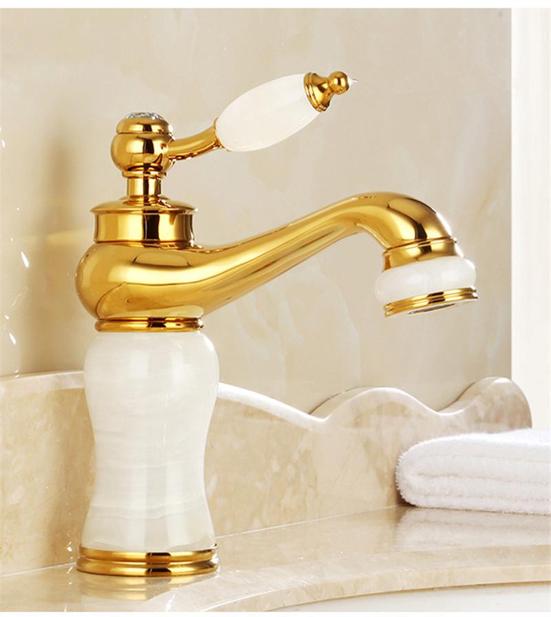 Gold Bathroom Faucet Brass and Jade Faucet Bathroom Basin Faucet Sink Mixer Tap Gold Sink Faucet Bath Basin Sink Faucet