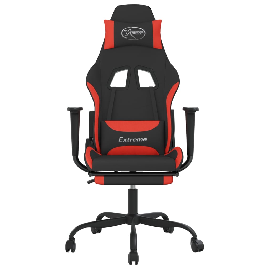 Gaming Chair with Massage Function and Footrest Black and Red Fabric