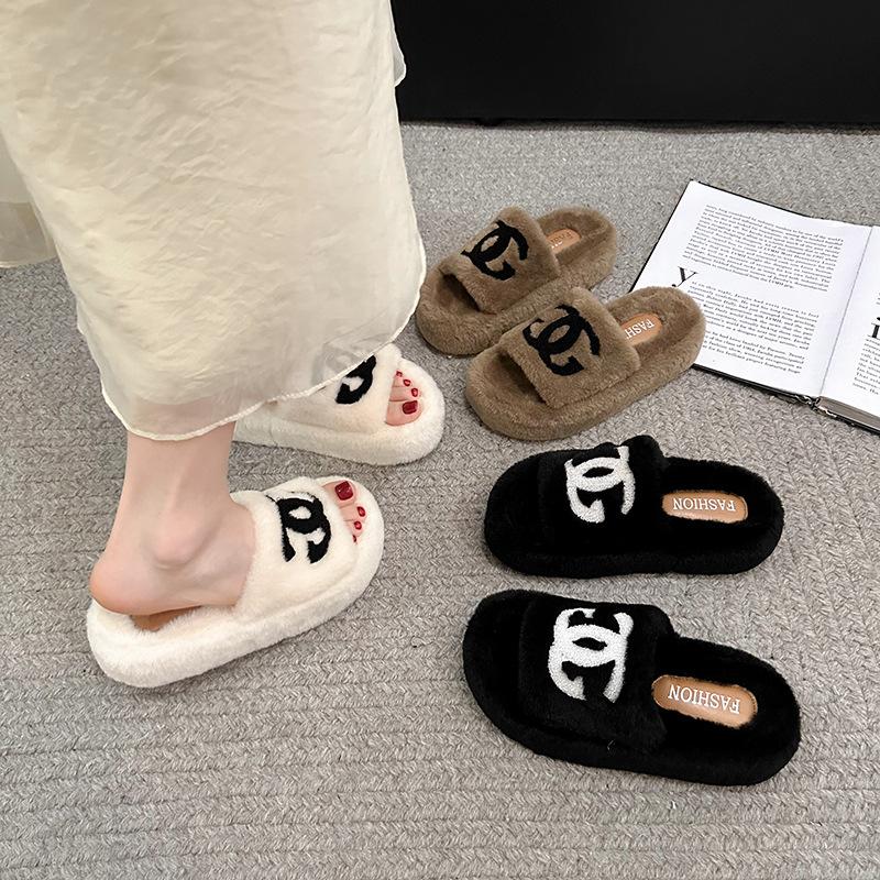 נעלי בית פלאפיות בסגנון שיאושנגפנג לנשים ללבישה חיצונית 2025 סתיו וחורף חדש סוליה עבה גרסה קוריאנית אופנה מכתב טרנדי נעלי בית כותנה