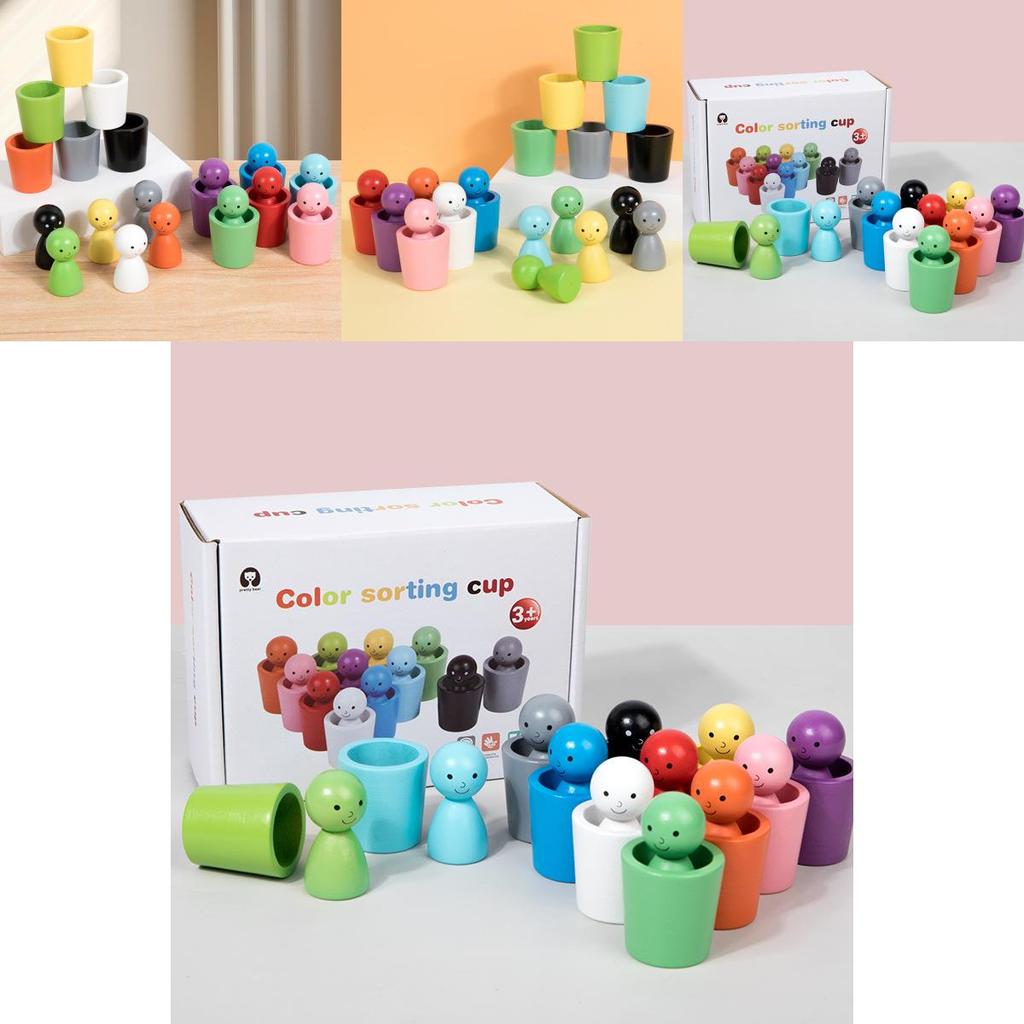 Montessori Farb-Sortierbecher aus Holz für Kinder Hand-Auge-Koordination Lernspielzeug