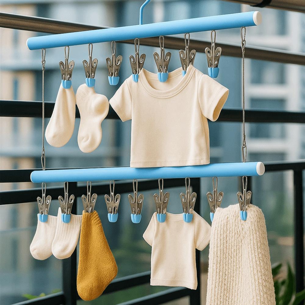 Double-layer Clothes Drying Rack Windproof Sock Clips Durable Drying Clips  Balcony Storage