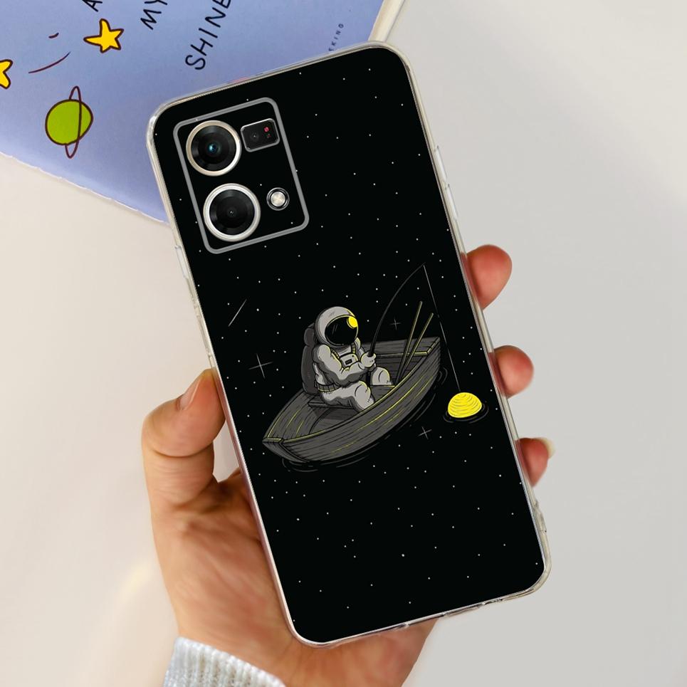 For Oppo Reno7 4G Case CPH2363 Cute Cat Dinosaur Flower Soft  Clear silicone Protector Back Cover For Oppo Reno 7 Phone Capa