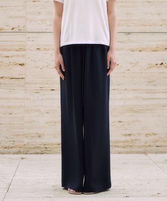 ZEROSTREET Lezero Silky Linen Elastic Waist Pants / Navy