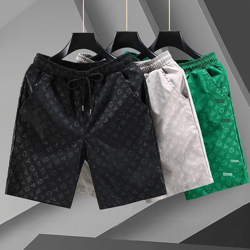 Men's Summer Ice Silk High Street Style Printed 5-Point Mid-Length Plus Size Shorts