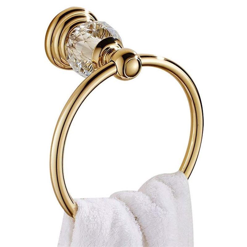 European Style Gold-Plated Crystal Towel Rack - Wall-Mounted, Stainless Steel