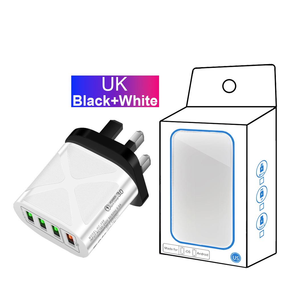 4-Port USB Fast Charger 5V/9V/12V QC3.0, European/American/British/Australian Standards, New Model