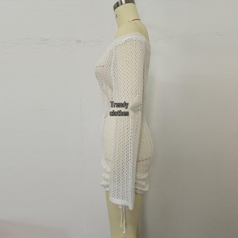 Europäischer und amerikanischer Ein-Schulter-Strand-Überwurf mit doppeltem Kordelzug, hohler Textur und Sonnenschutz