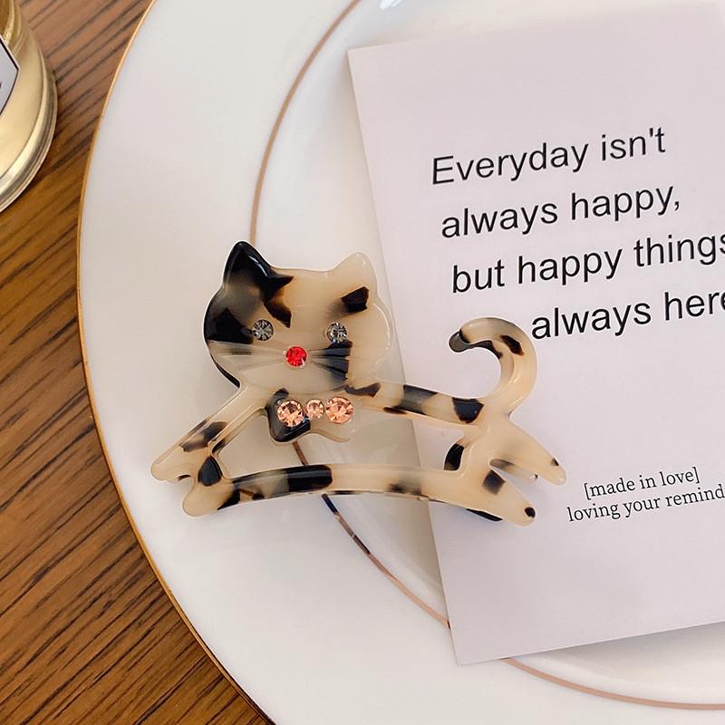 Charmante Haarspange mit Katzenmotiv aus Acetat, modisches Cartoon-Design für Damen