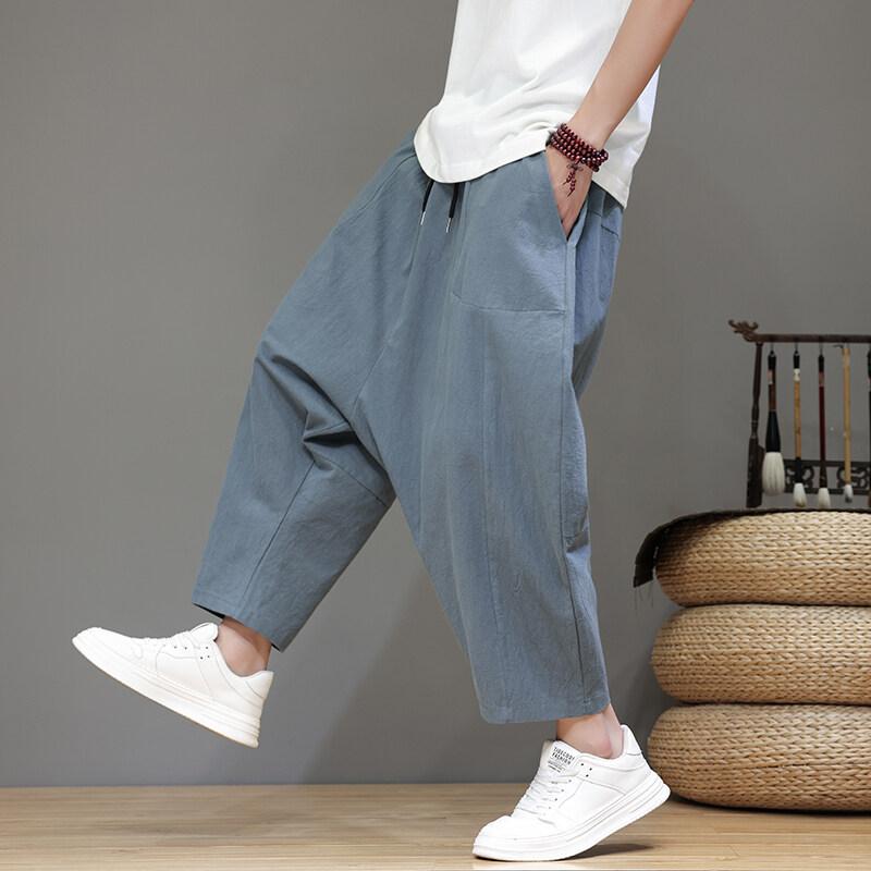 2025 Chinese Style Men Solid Color Harem Pants Fashion Oversized Wide Leg Pants Women Casual Loose Crotch Hip-Hop Trousers