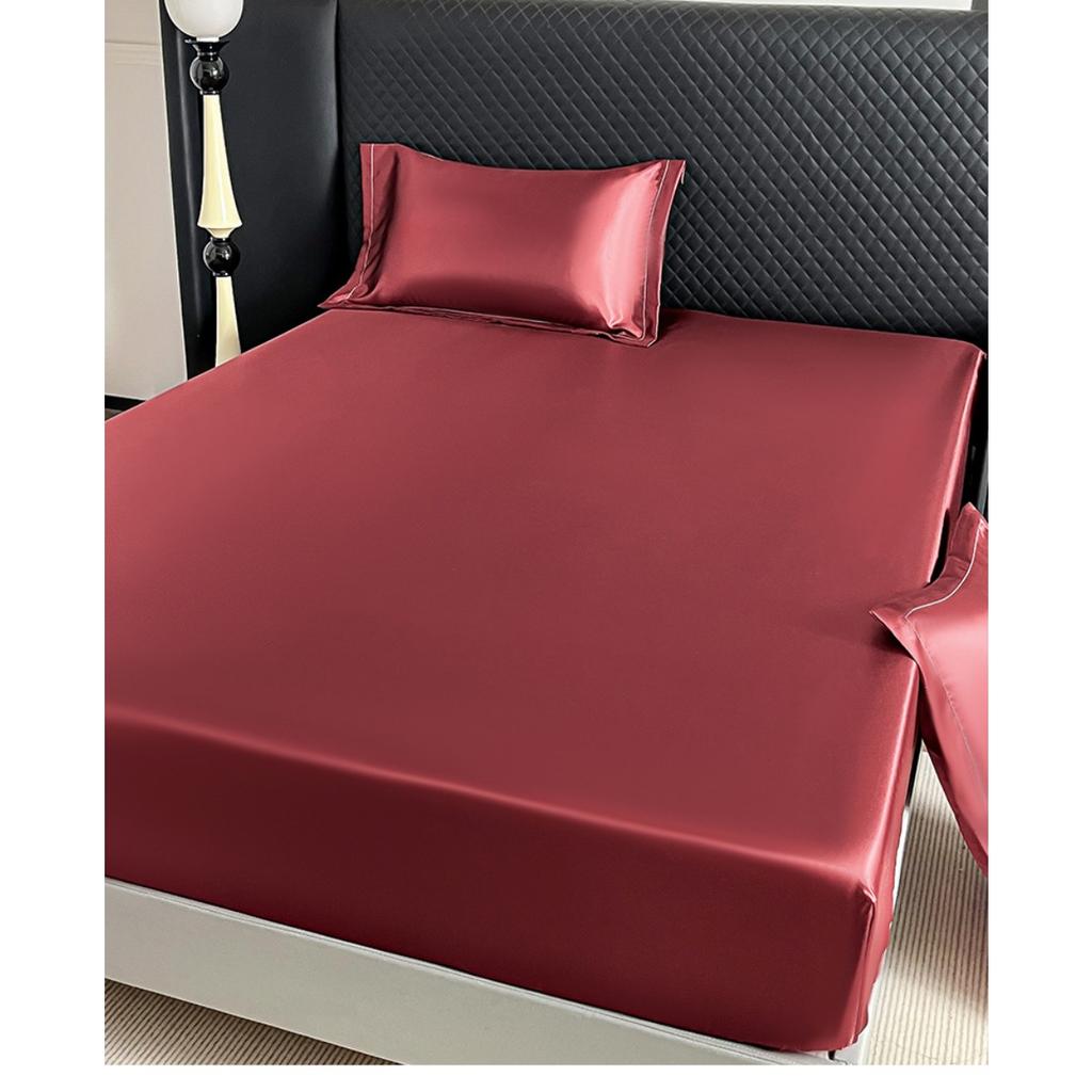 Ice Silk Color Ding Bed Sheet Solid Color Cool Silk Mattress Protective Cover Anti Slip Bed Cover Dust Cover