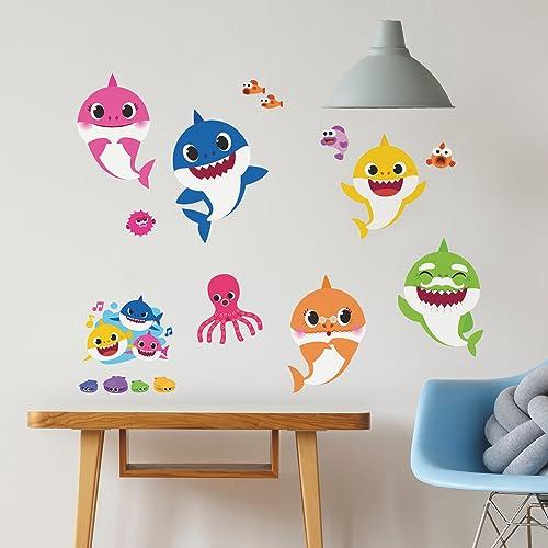 RoomMates - RMK4303SCS Baby Shark Peel-and-Stick Wall Decal | Kids Room Decor Blue Pink Yellow S