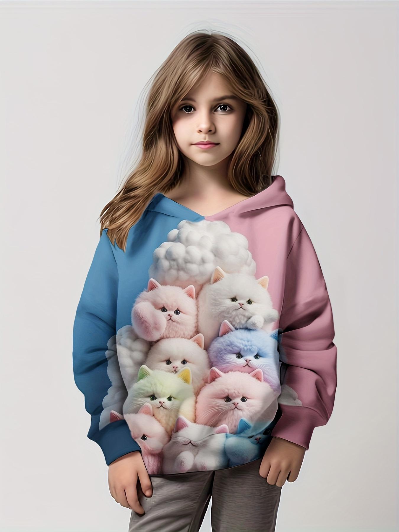 

Толстовка с капюшоном для девочек с рисунком кота из мультфильма, детская одежда для девочек от 1 до 12 лет, удобная толстовка с длинным рукавом, детская одежда 160