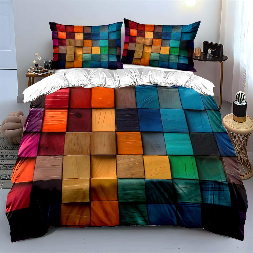 Colorful Geometric Blocks Set Bedding Duvet Cover Set Duvet Cover Pillowcases (1 * Duvet Cover 2 * Pillowcases, Without Duvet Insert)