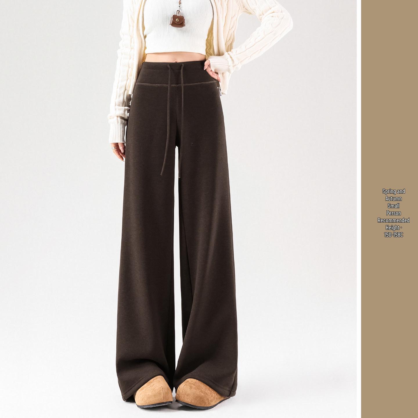 White Plus-Velvet Wool Wide-Leg Pants for Women - 2025 Autumn/Winter Collection M