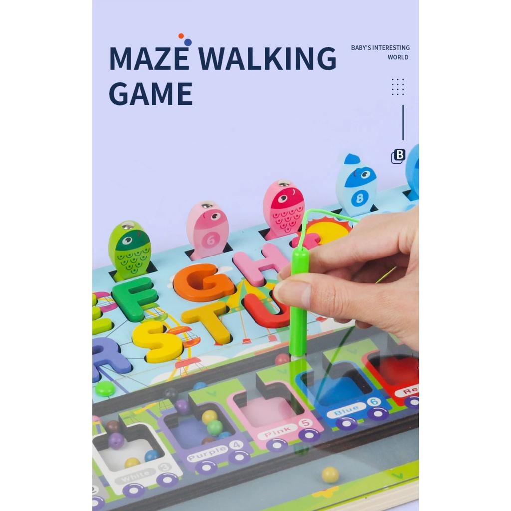 Kids Montessori Educational Wooden Math Toys Children Busy Board Count Shape Colors Match Fishing Puzzle Learning Toys Gifts