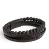 Men's Tiger Eye Stone Leather Bracelet - Multi-layer, Beaded, Fashionable, and Versatile.
