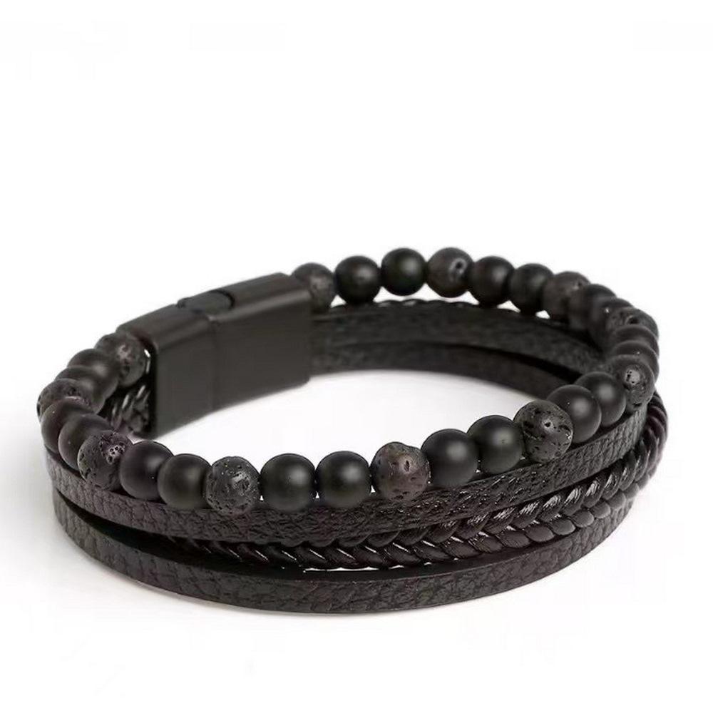 Men's Tiger Eye Stone Leather Bracelet - Multi-layer, Beaded, Fashionable, and Versatile.