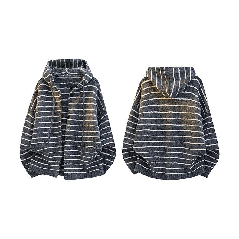 Women's Retro Striped Hooded Knit Cardigan Sweater Coat