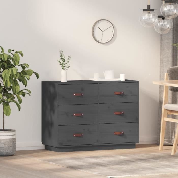 820144 vidaXL Buffet Gris 100x40x75 cm Bois massif de pin