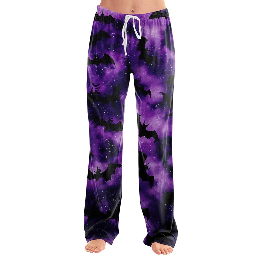 Damen Loungehose mit Kordelzug und Halloween-Print, lässig, volle Länge, entspannte Passform, Schlafanzughose für den Alltag