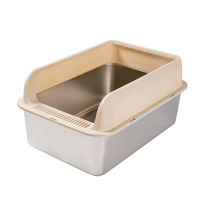Stainless Steel High-Fence Extra Large Semi-Enclosed Cat Litter Box