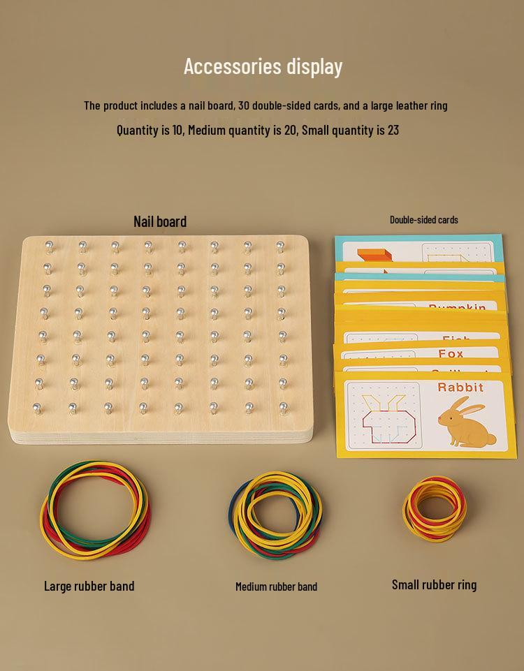 Kids' Creative Geometric Puzzle Nail Board - Rubber Band & Wooden Toy for Early Learning and Thinking Development