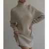 Casual Long Sleeve Turtleneck Sweater Dress Women Autumn Winter Short Knitted Dress Fashion Loose Slim Fit Solid Office-lady Dresses 30175