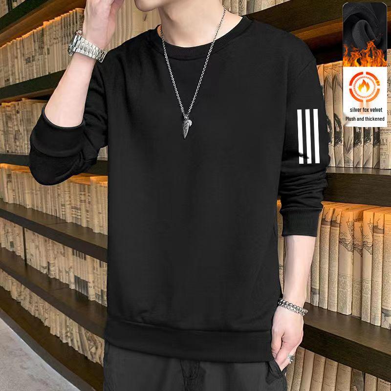 Men’s Casual Fleece-Lined Round Neck Sweatshirt - Autumn/Winter Long Sleeve Pullover