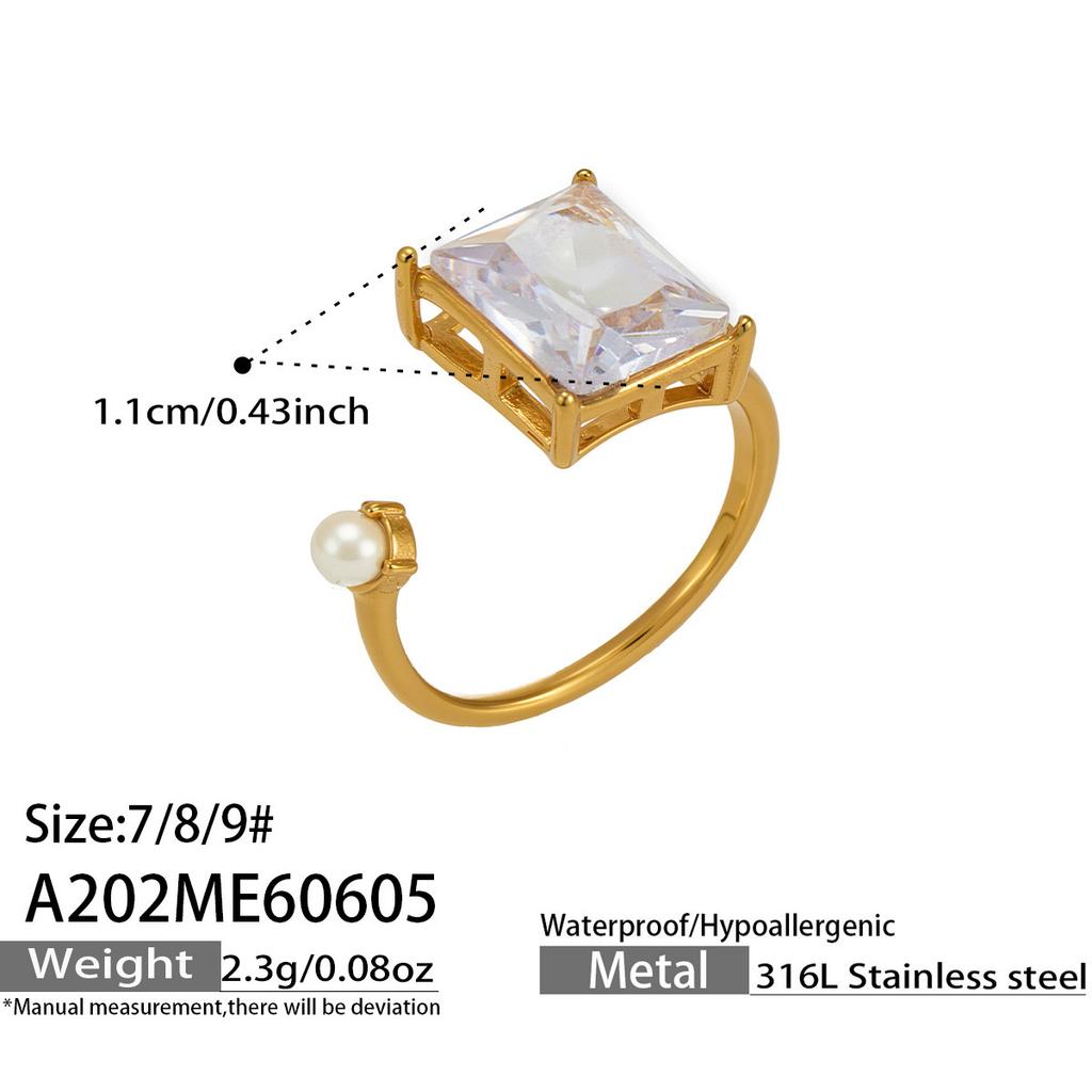 European American Style Geometric Open Adjustable Ring, 5A White CZ Drop Shape Stainless Steel Jewelry for Party Gift