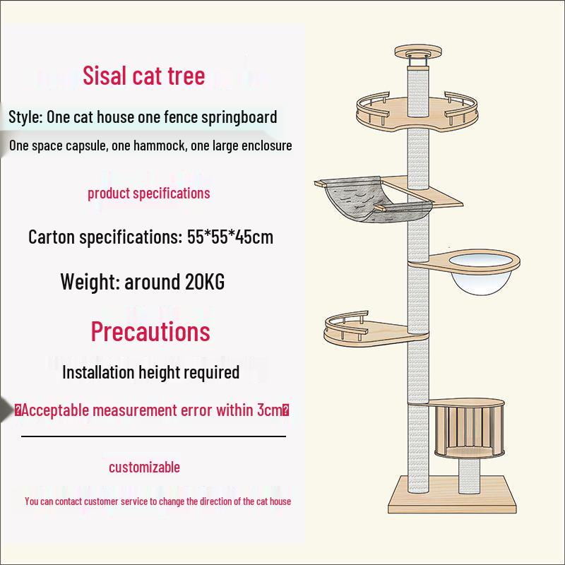 Solid Wood Cat Condo & Bed with Integrated Tree and Space-Saving Design for Large and Small Cats