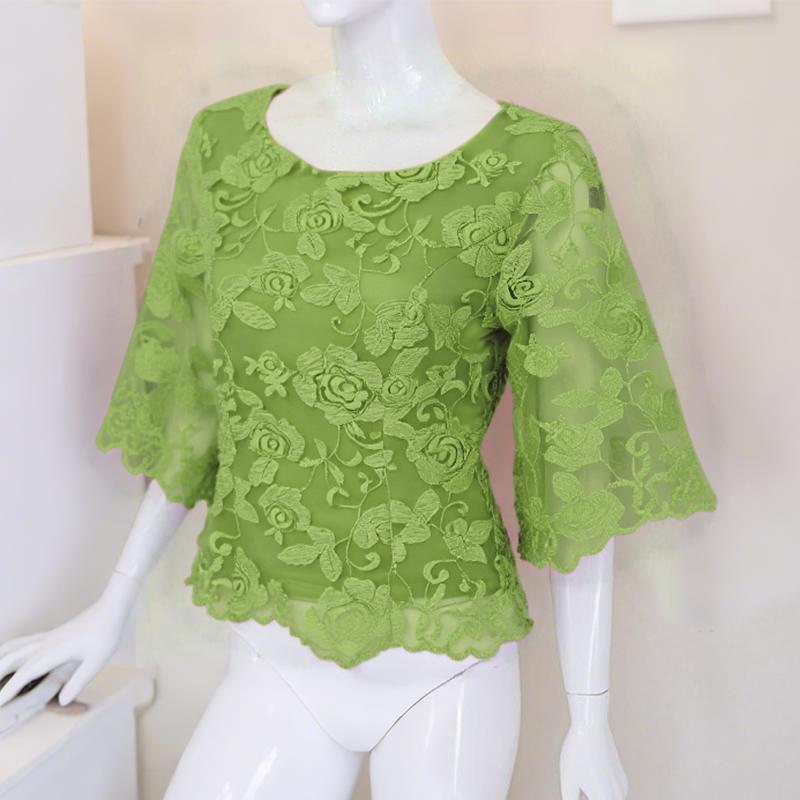 

ZANZEA Женская повседневная блузка с круглым вырезом, рукавами 3/4 и кружевом свободного кроя 5XL зелёный