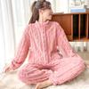 Women Comfortable Homewear Long Sleeved Zipper Suits Solid Color Pajamas Set Coral Fleece Women