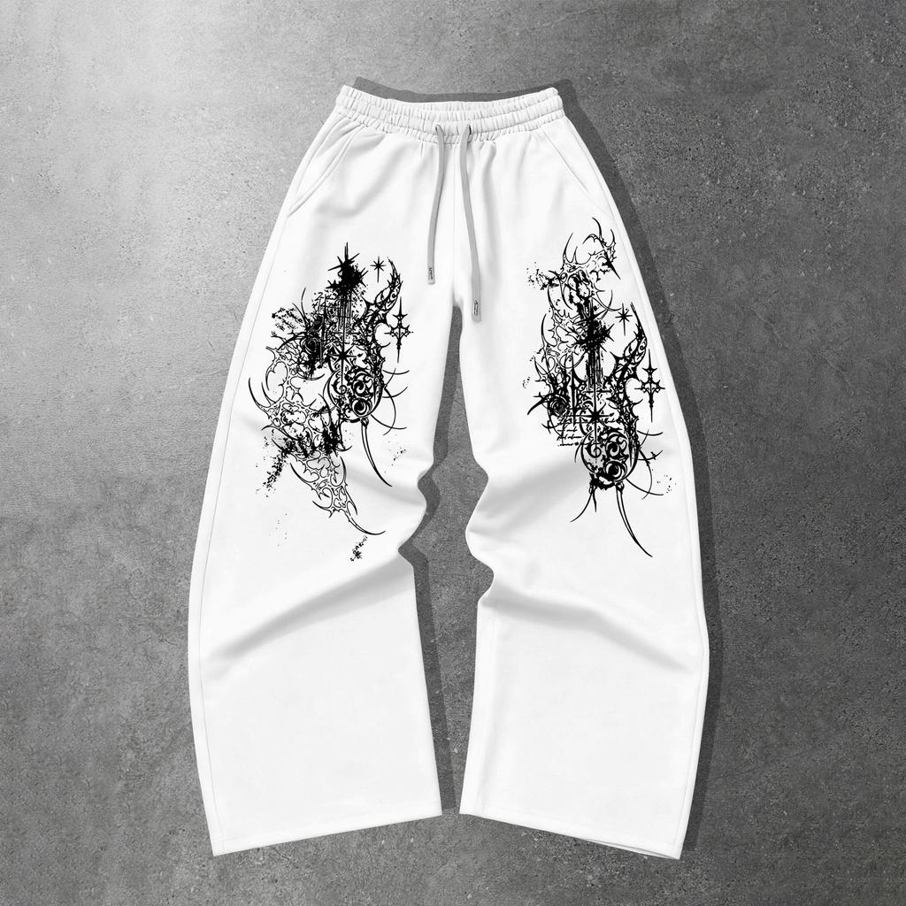 Herren-Sweatpants mit geteiltem Vorderteil, lockere Fleece-Sweatpants, lässige Hosen mit weitem Bein, Kordelzugbund, entspannte Passform, Jogginghose, mit Taschen
