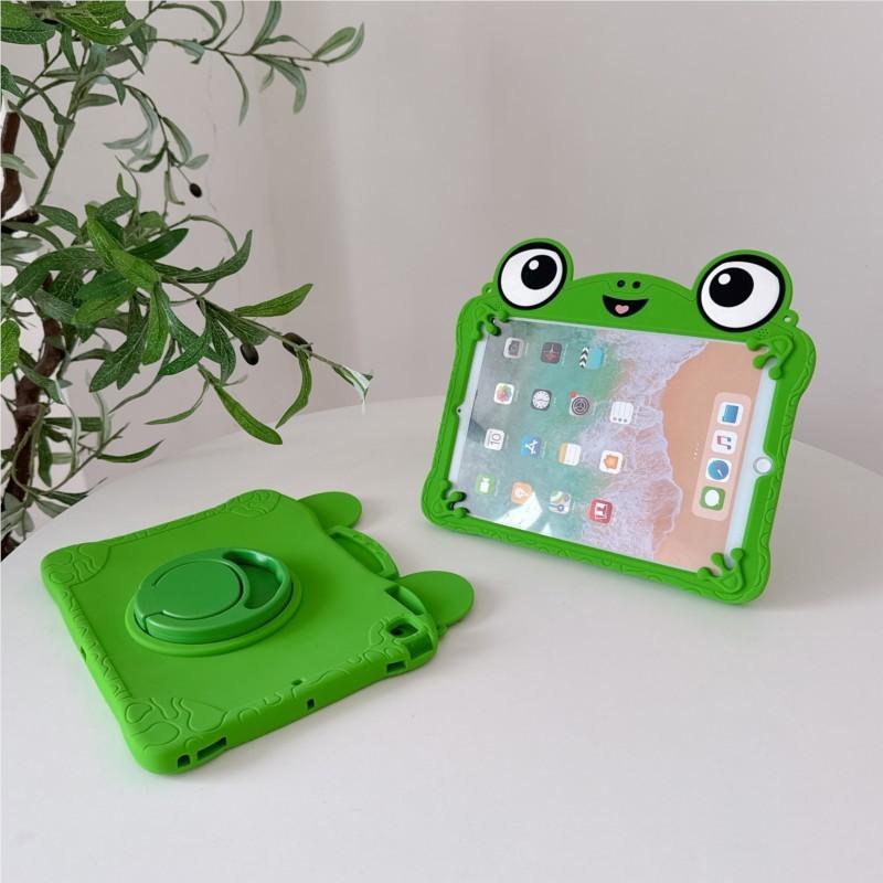 3D Cute Cartoon Frog Crocodile Kids Silicone Tablet Case With Shoulder Strap For iPad Air M4 A19 Mini 6 7 iPad 5/6/7/8/9/10/11/12th Pro11 Cover Stand