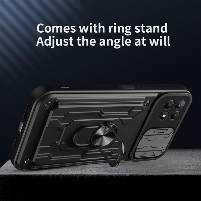 Case For Xiaomi Redmi 10C Luxury Shockproof Slide Camera Lens Armor Phone Cases For Redmi 10C 10 C redmi10C 4G  Card Holder Ring Stand Cover