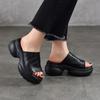 Johnature Women's Thick Soled High-heeled Peep Toed Slippers Genuine Leather Platform Sandals