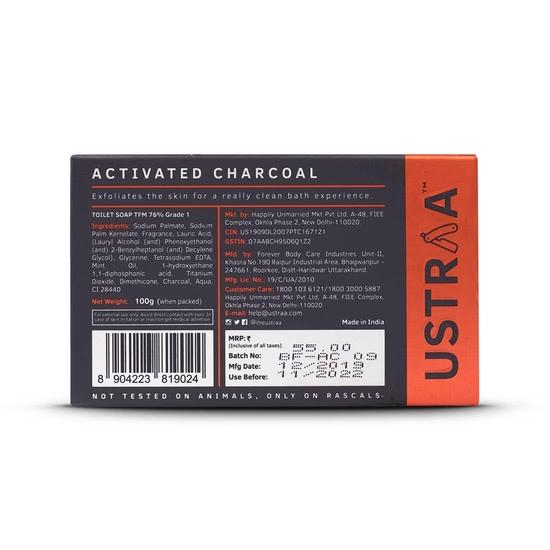 Ustraa Deo Soap For Men With Activated Charcoal, 8 x 100 G (Pack Of 8) | With Activated Charcoal | Rich Intense Musk Fragrance | Powerful fragrance