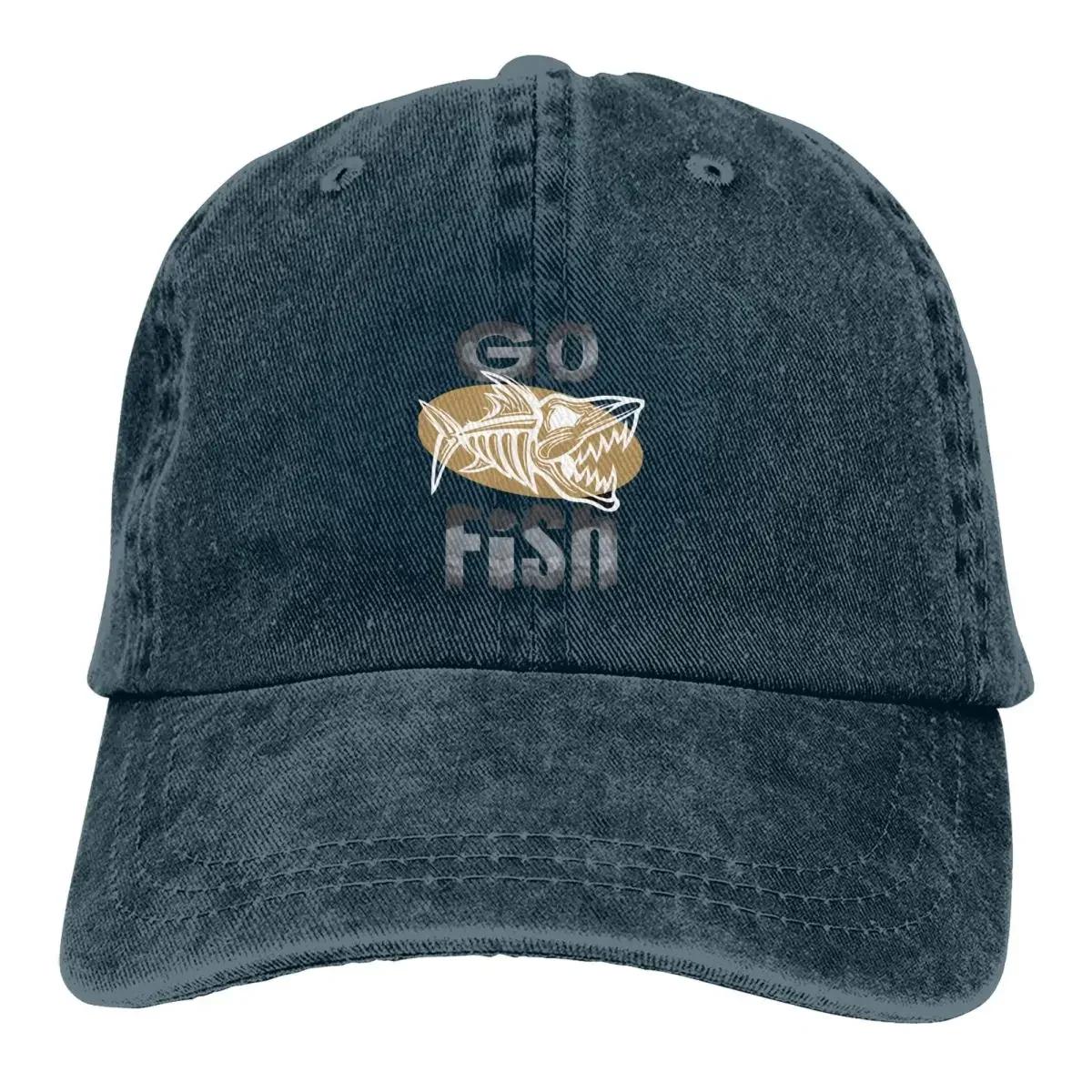 

Washed Mens Baseball Cap Go Fish Trucker Snapback Caps Dad Hat Fishing Golf Hats Adjustable