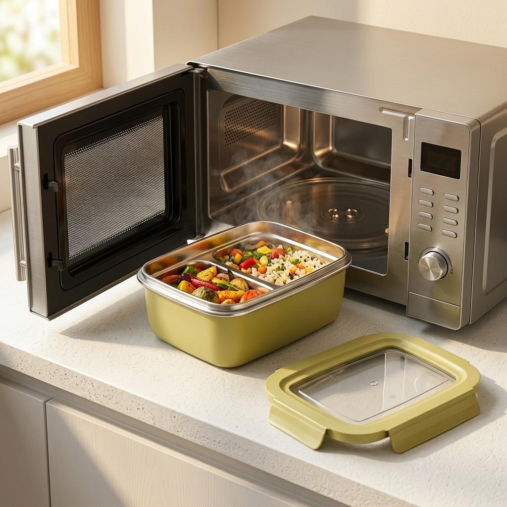 304 Stainless Steel Bento Lunch Box For Kids Students Portable Sealed Fruit Salad Food Container With Compartment Microwave Safe