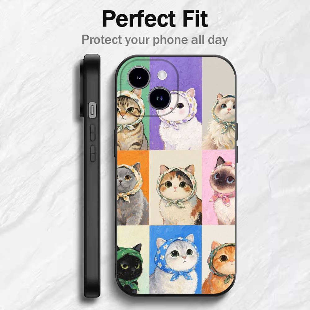 Colorful Cat Design Phone Case For 17 16 15 14 13 12 11 Mini XS XR X 6S 6 Pro Max Plus Black Soft Cover