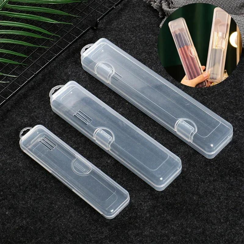 1PC Portable Makeup Brush Organizer Eyebrow Pencil Tableware Chopsticks Transparent With Cover Storage Box Kitchen Accessories