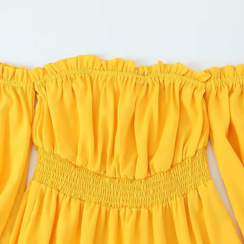 Kaslead New Women clothes Western Style Fashion Simple Temperament Loose off-Shoulder Dress