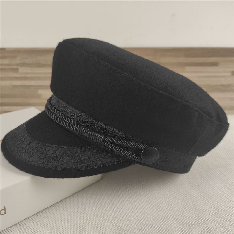 Gorra azul marino sellada sombrero para cabeza grande de hombre sombrero de pareja sombrero para circunferencia de cabeza pequeña de mujer sombrero de lana de ala plana otoño e invierno estilo europeo y americano c