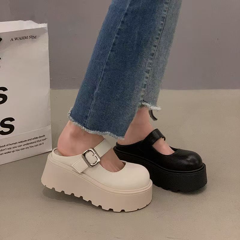 French Retro Versatile Bag Head Slippers Outer Wear 2025 Spring New Fashionable Small Height Increase Thick Bottom Half Slippers