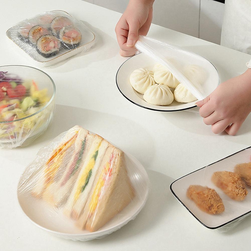 100pcs Disposable Plastic Wrap Sleeve Elastic Bowl Dish Cover