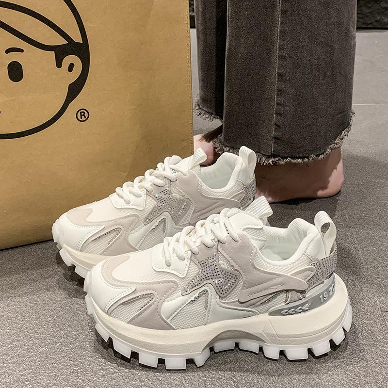 2025 Spring and Summer New Breathable Mesh Casual Shoes Platform Rhinestone Fashion Versatile Sports Forrest Gump Shoes Dad Shoes