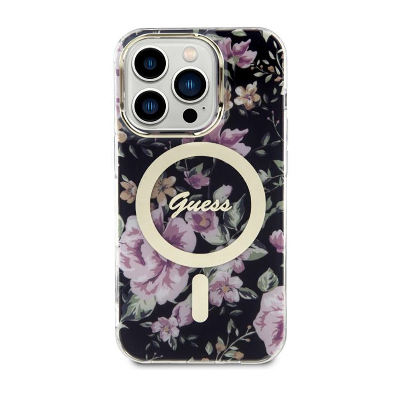 Guess Flower Magsafe - Etui Iphone 14 Pro (Czarny)