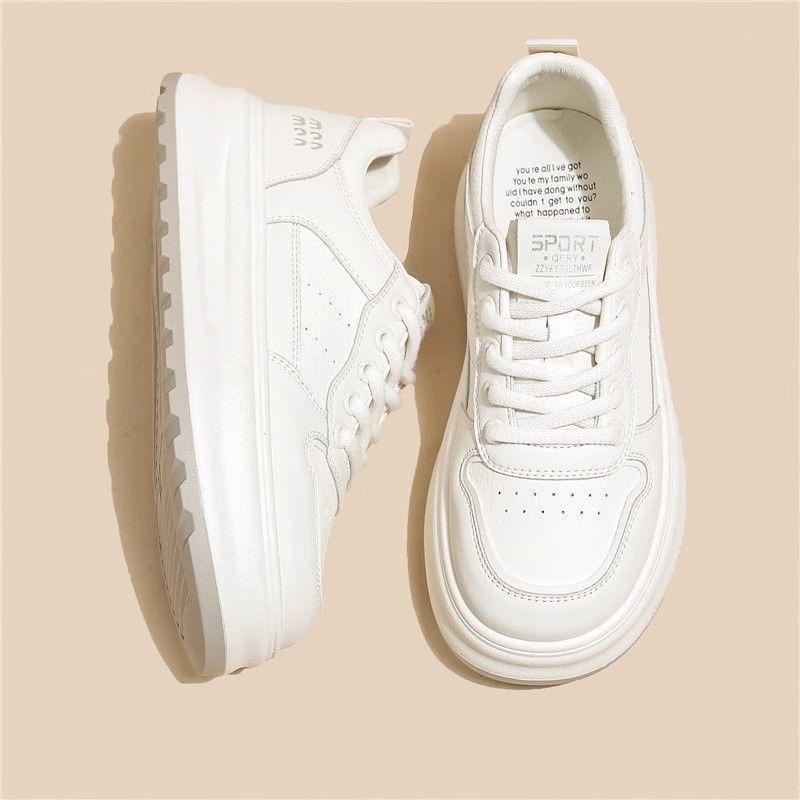 Rindsleder erste Schicht~ echtes Leder dicksohlige weiße Schuhe Damenschuhe vielseitige Board-Schuhe neue atmungsaktive lässige Sportschuhe