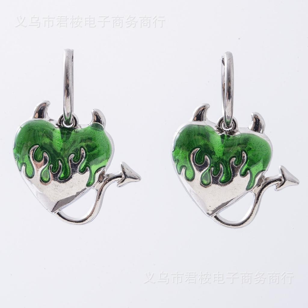 Gothic Personality Silver Color Stainless Steel Red Drip Glaze Heart-shaped Flame Arrow Tail Dangle Earrings for Women Jewelry
