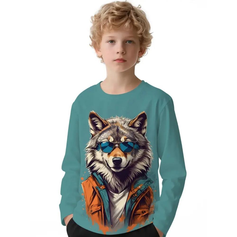 Spring and Autumn Round Neck 3D Animal Printed Top Fashionable Casual Long Sleeved Children's Boy T-shirts